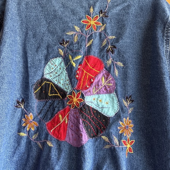 Vtg Carrie Allen Jean Jacket Womens XL‎ Shacket Embroidered Denim Fall Floral - Picture 6 of 7